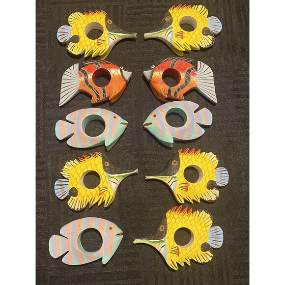 Tropical fish Wooden hand painted napkin holders set of 10 - Picture 1 of 6